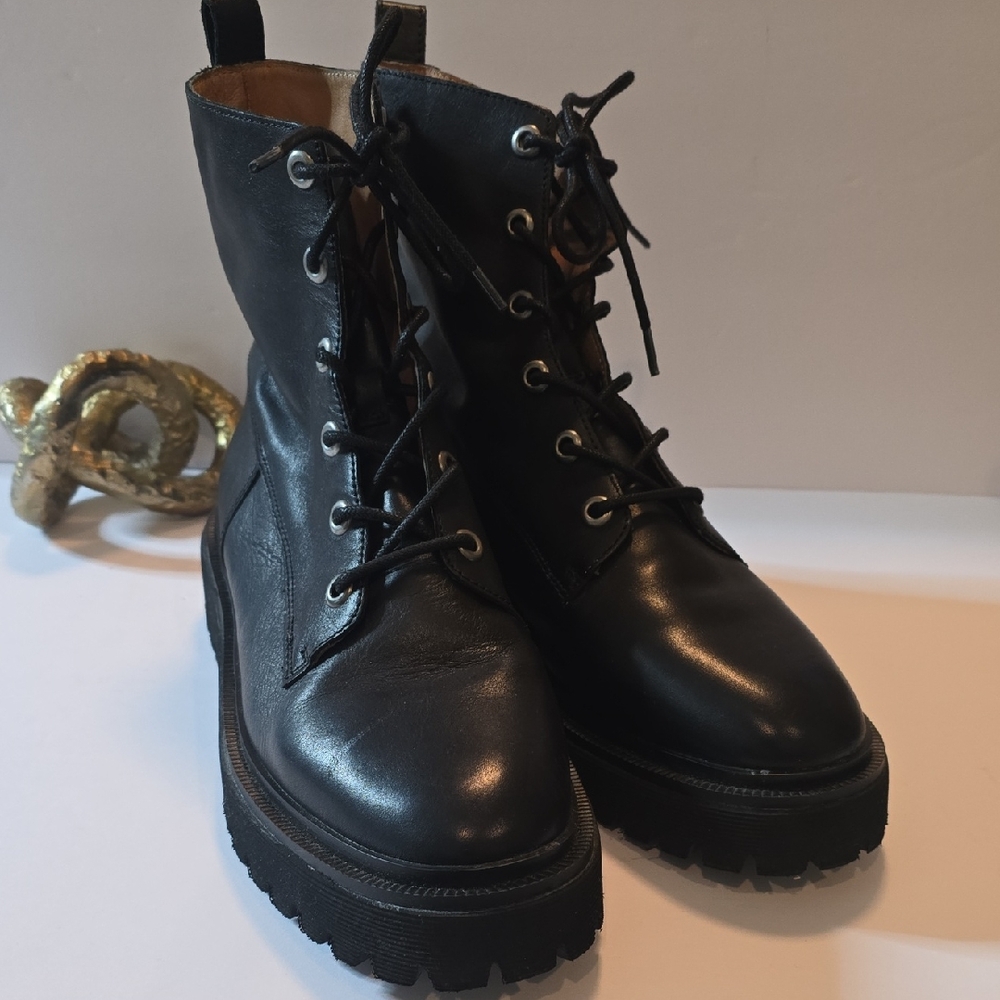 Madewell Black Leather Women  Combat Boots Size 10.5 NWOT
